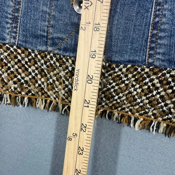 Coldwater Creek Blue Denim Jacket Tweed Fringe Trim Women Size P6 - Picture 7 of 9